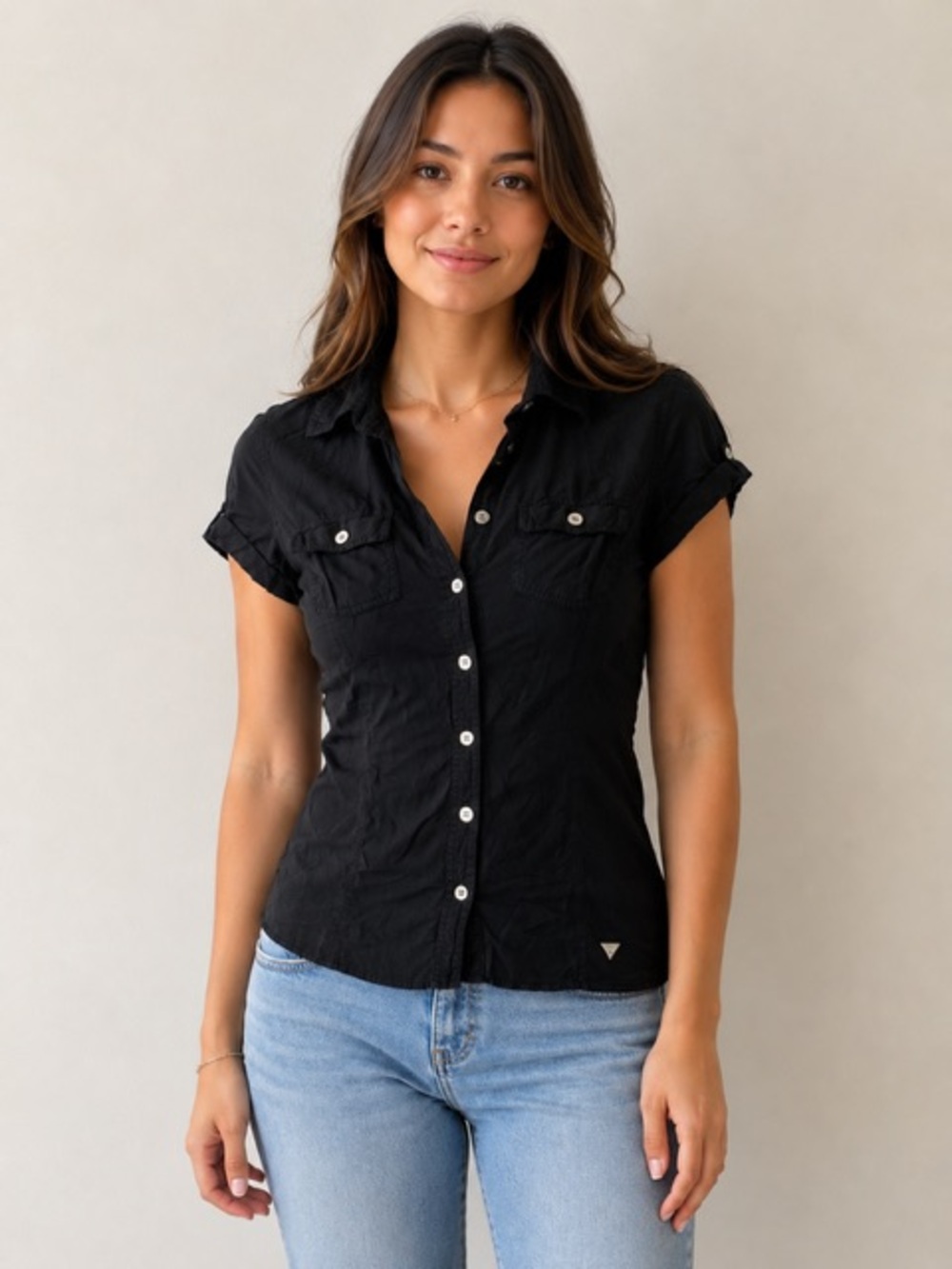 Guess Black Short-Sleeve Button-Down Shirt